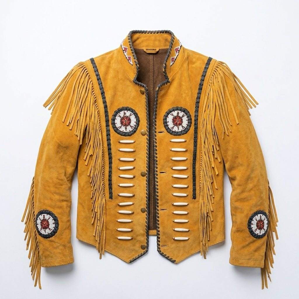 Men’s Authentic Western Carnival Leather Jacket – Vintage Fringe Style