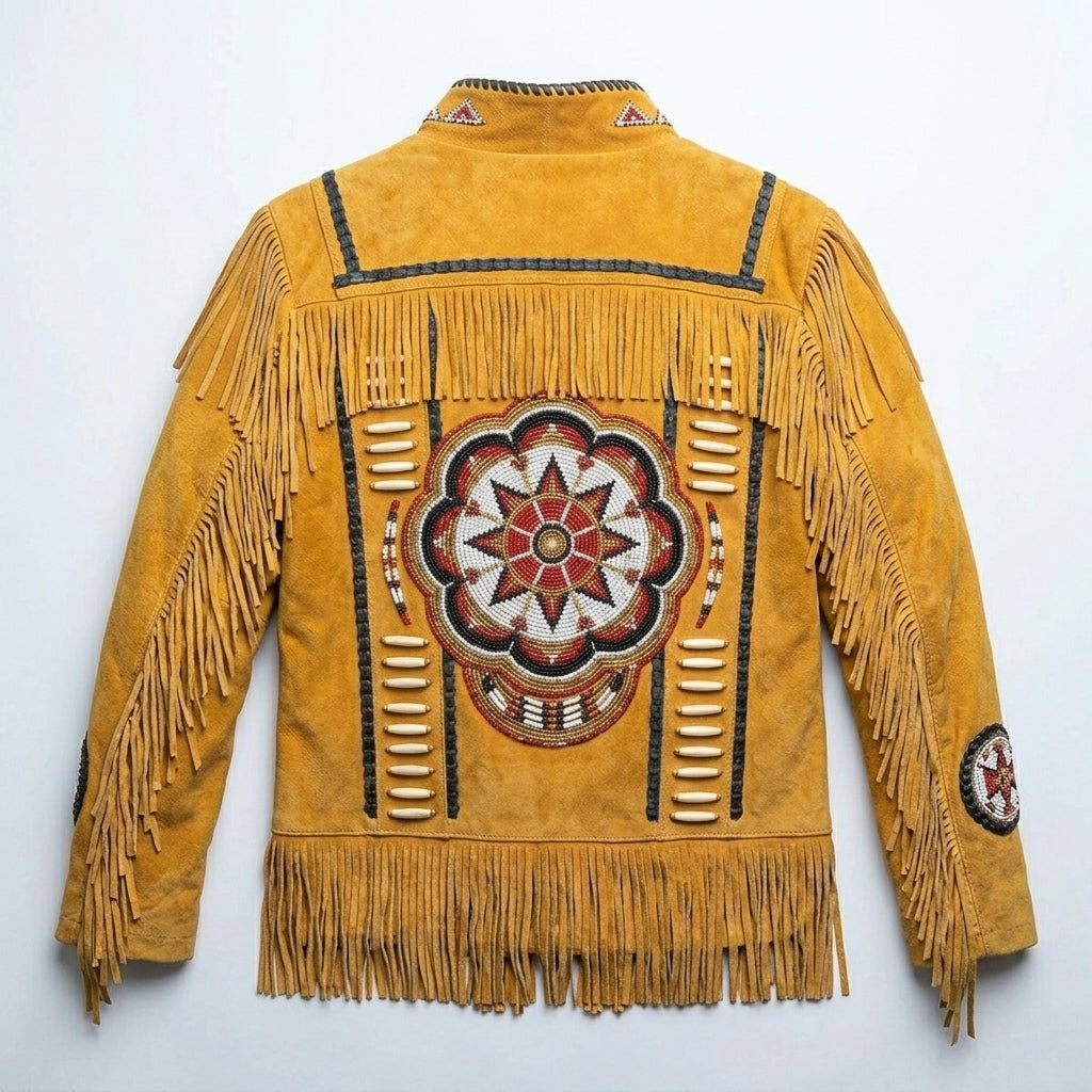 Men’s Authentic Western Carnival Leather Jacket – Vintage Fringe Style