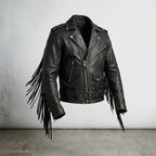 Men’s Fringe Hide Leather Motorcycle Jacket – Vintage Biker Western Style