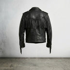 Men’s Fringe Hide Leather Motorcycle Jacket – Vintage Biker Western Style