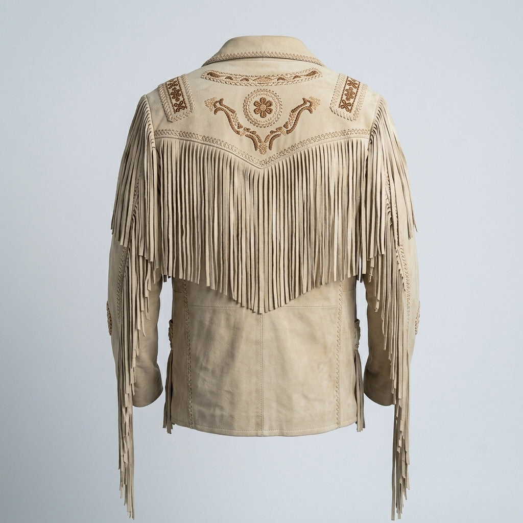 Men’s Western Cowboy White Suede Jacket – Vintage Rancher Style