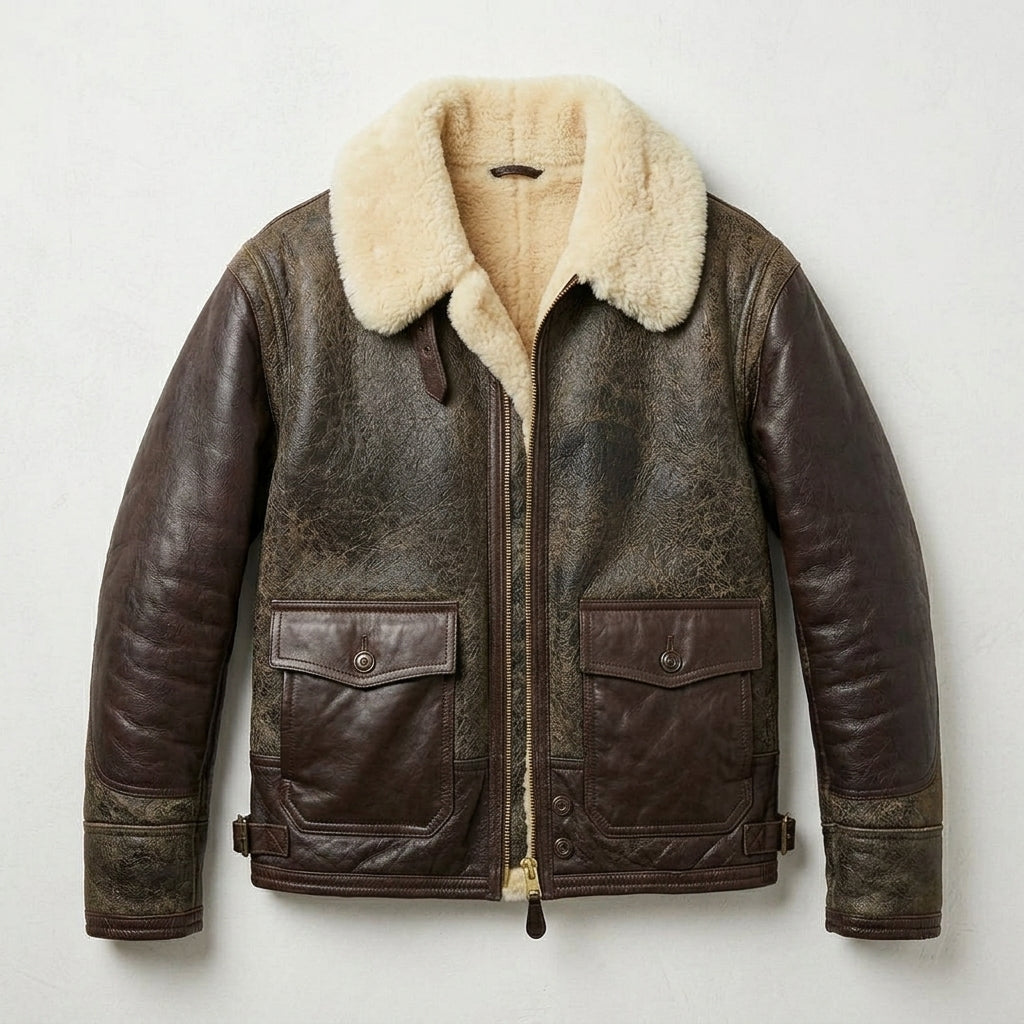 Men’s Premium Sheepskin Military Jacket – Classic Winter Flight Style