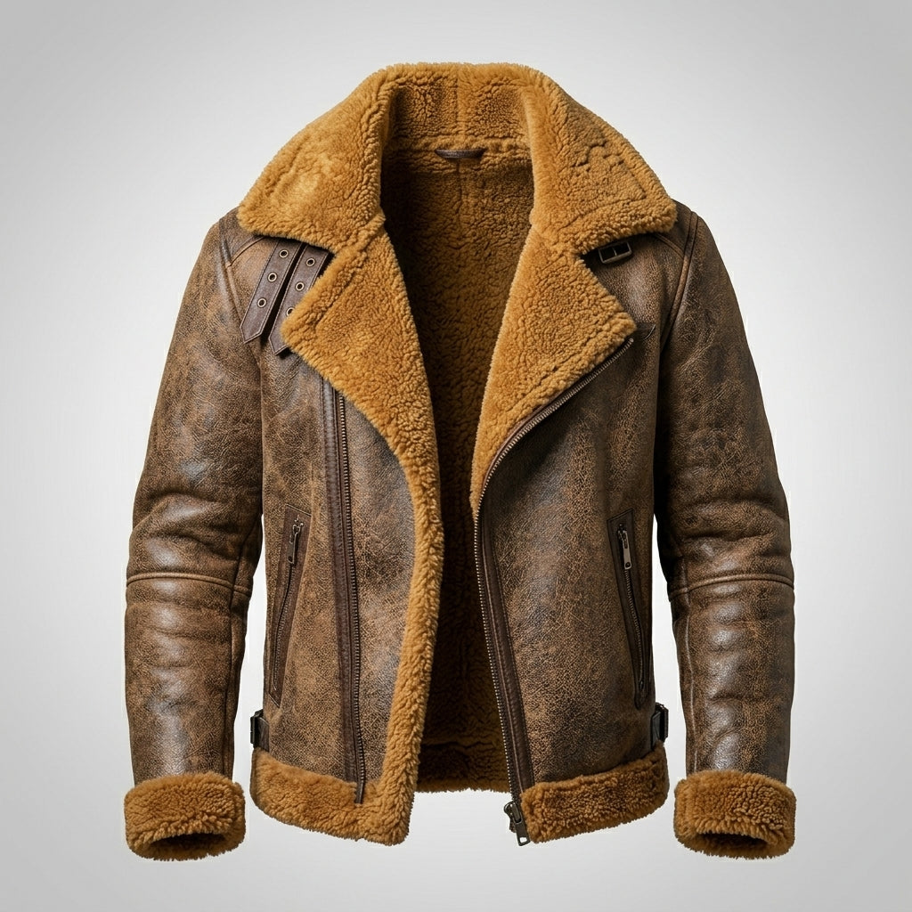 Men’s B3 Sheepskin Shearling Bomber Military Jacket – Aviator Fur Style