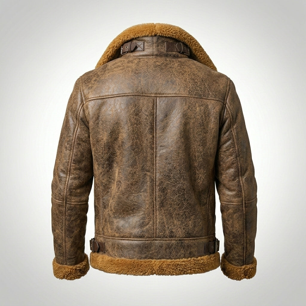Men’s B3 Sheepskin Shearling Bomber Military Jacket – Aviator Fur Style