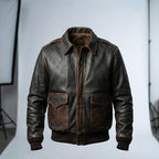 Men’s Brown A2 Military Aviator Pilot Leather Bomber Jacket – Classic Flight Style