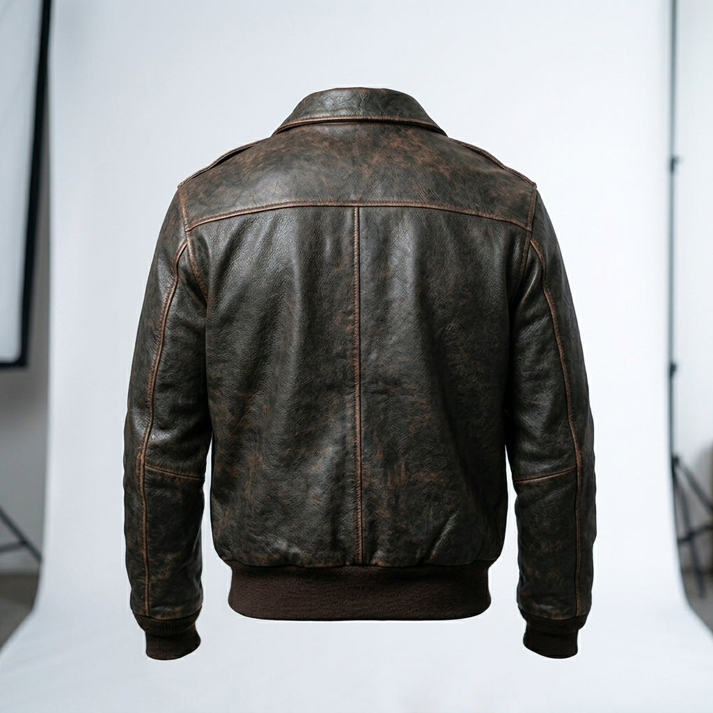Men’s Brown A2 Military Aviator Pilot Leather Bomber Jacket – Classic Flight Style
