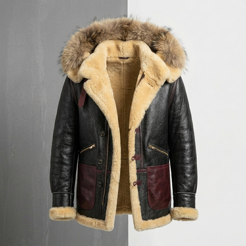 Men’s B3/B7 Shearling Bomber Military Jacket – Premium Sheepskin Fur Coat
