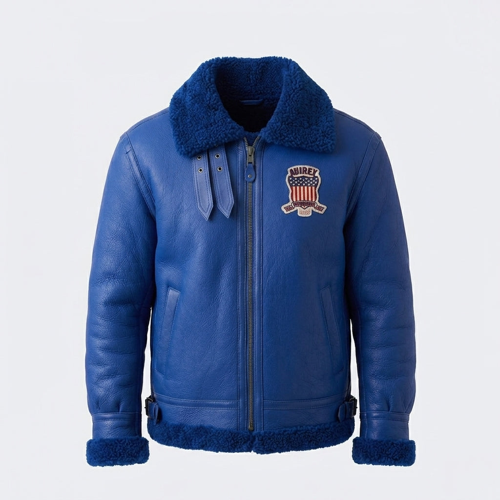 Men’s Blue B3 Shearling Bomber Military Jacket – Icon Aviator Style