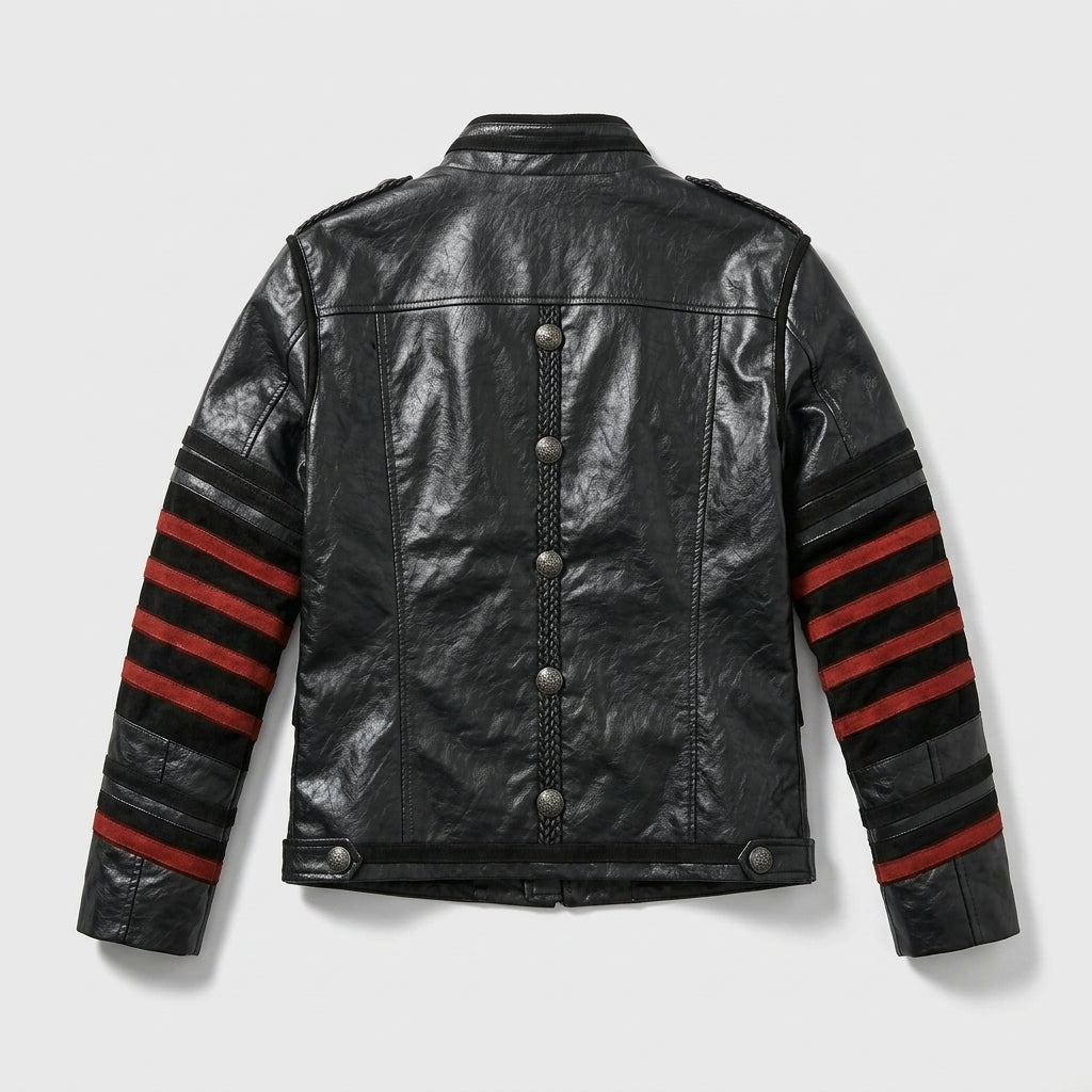 Men’s Gothic Military Style Leather Jacket – Dark Tactical Biker Coat