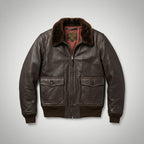 Men’s Vintage Warrior G-1 Military Bomber Jacket – Brown Fur Collar Aviator Style