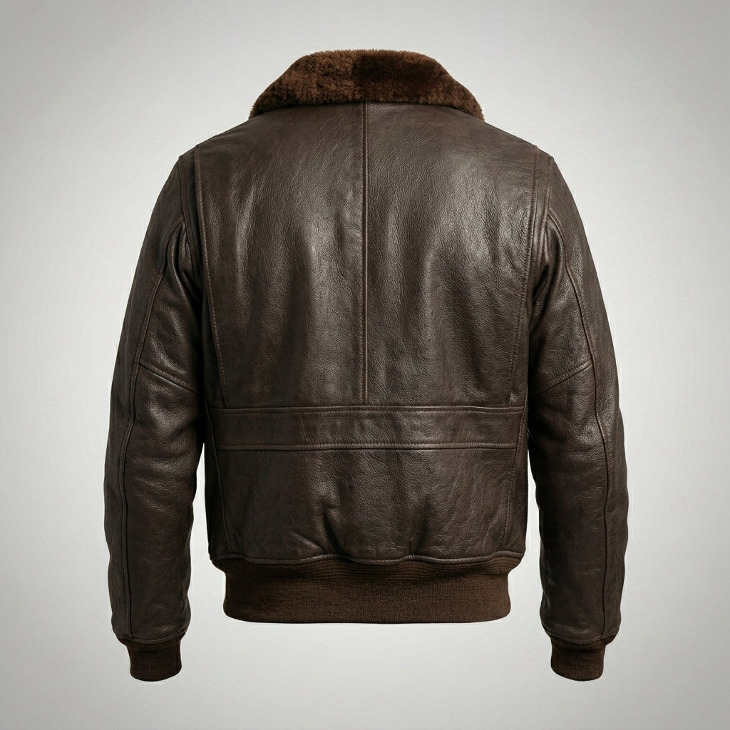Men’s Vintage Warrior G-1 Military Bomber Jacket – Brown Fur Collar Aviator Style