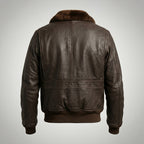 Men’s Vintage Warrior G-1 Military Bomber Jacket – Brown Fur Collar Aviator Style