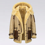 Men’s Ivory Yellow Hooded Shearling Sheepskin Jacket