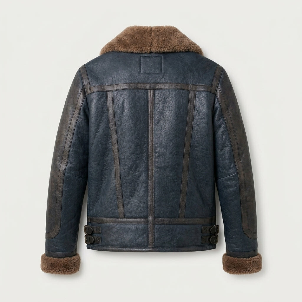 Men’s Blue Sheepskin Shearling Leather Jacket