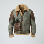 Men’s Genuine Leather Winter Jacket with Shearling Collar
