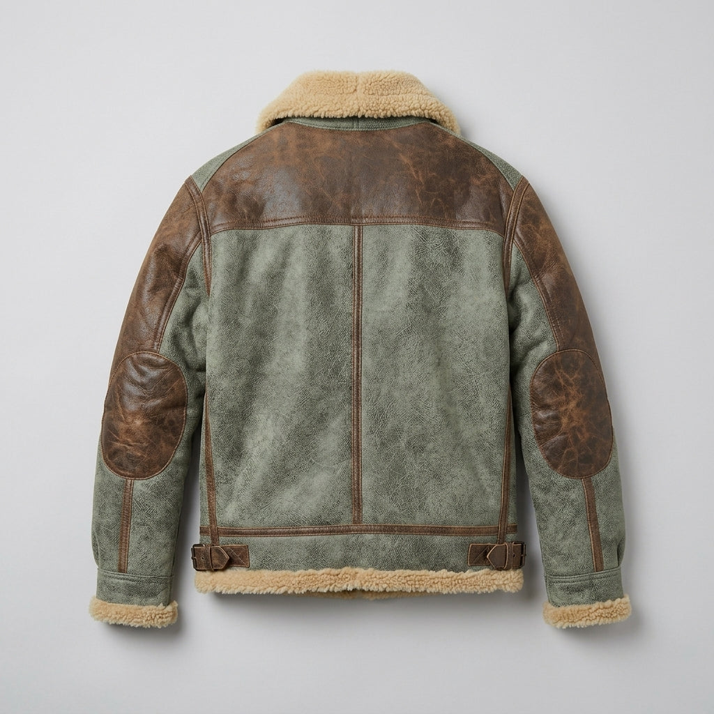 Men’s Genuine Leather Winter Jacket with Shearling Collar