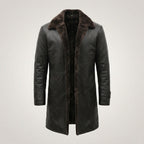 Men’s Black Leather Trench Coat with Shearling Lining