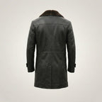 Men’s Black Leather Trench Coat with Shearling Lining