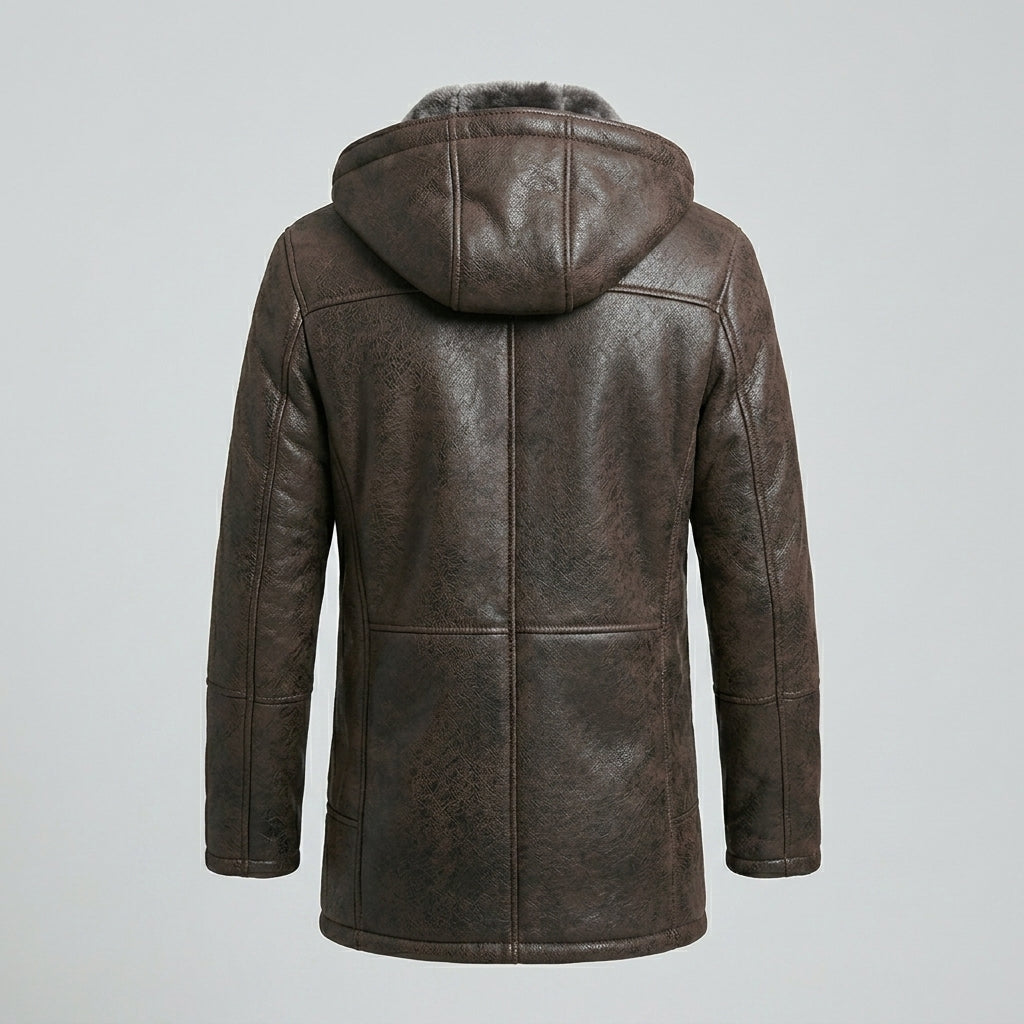 Men’s Dark Brown Hooded Shearling Coat