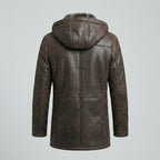 Men’s Dark Brown Hooded Shearling Coat