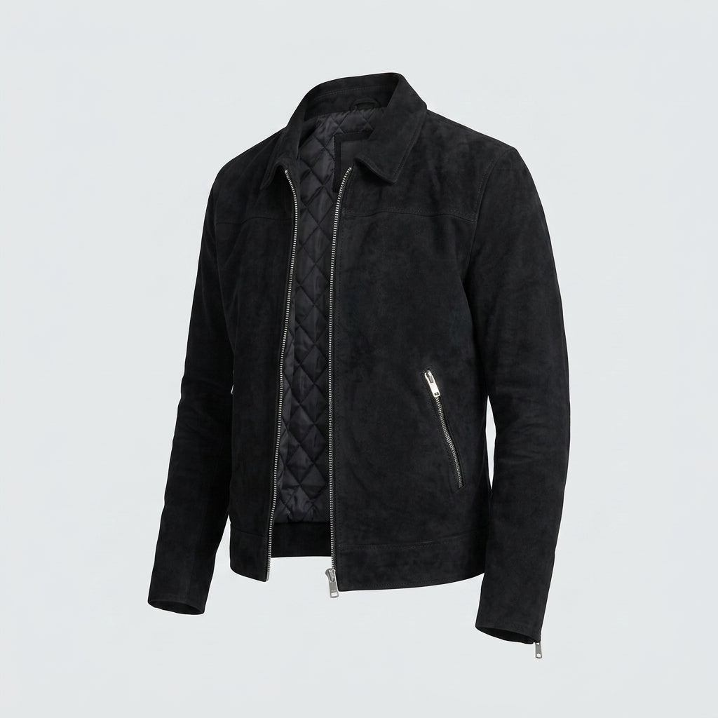 Black Suede Leather Trucker Jacket for Men – Premium Western Style