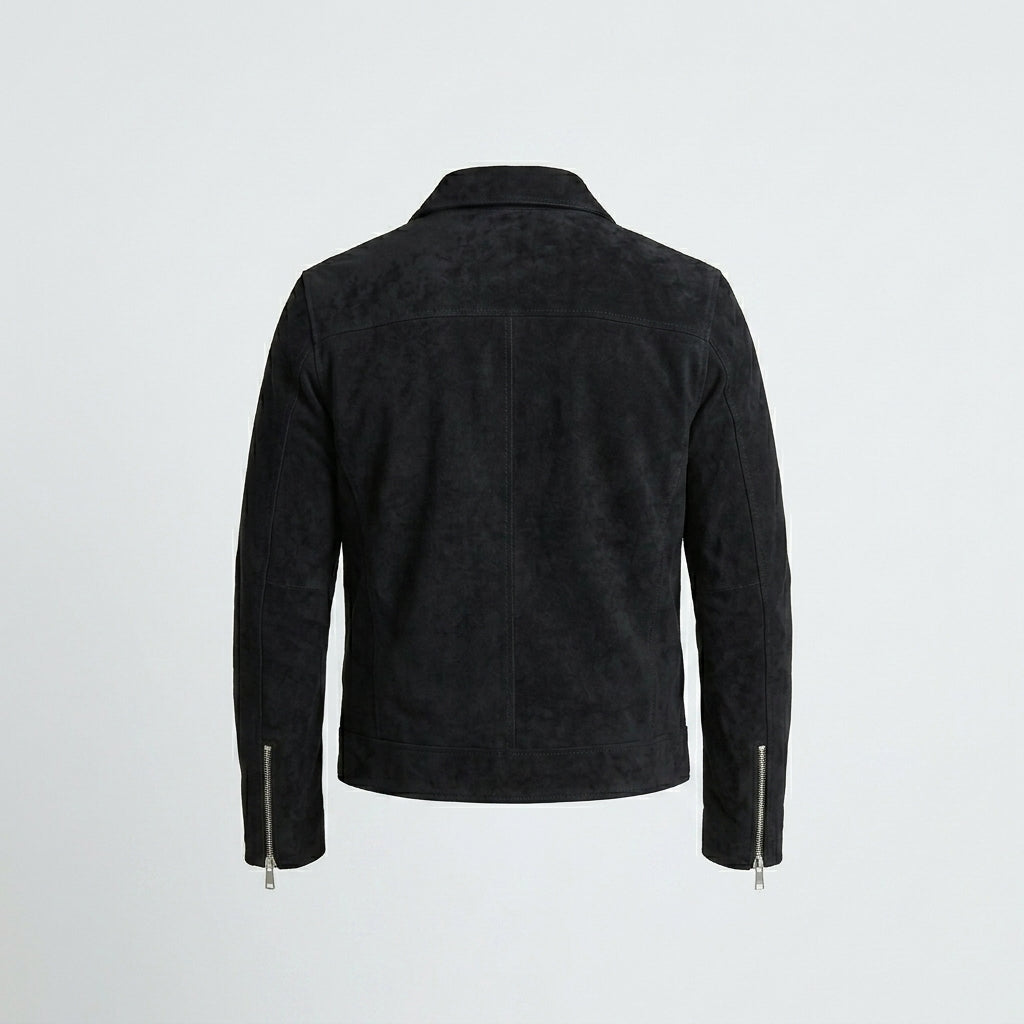 Black Suede Leather Trucker Jacket for Men – Premium Western Style