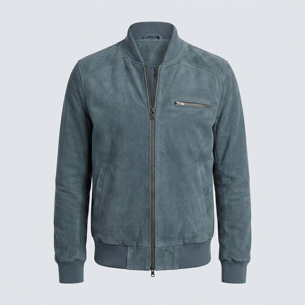 Men's Gray Suede Bomber Jacket – Premium Casual Leather Jacket