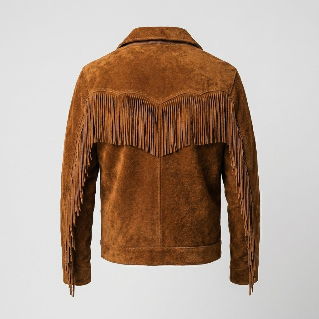 Men's Brown Suede Cowboy Fringe Jacket – Classic Western Style