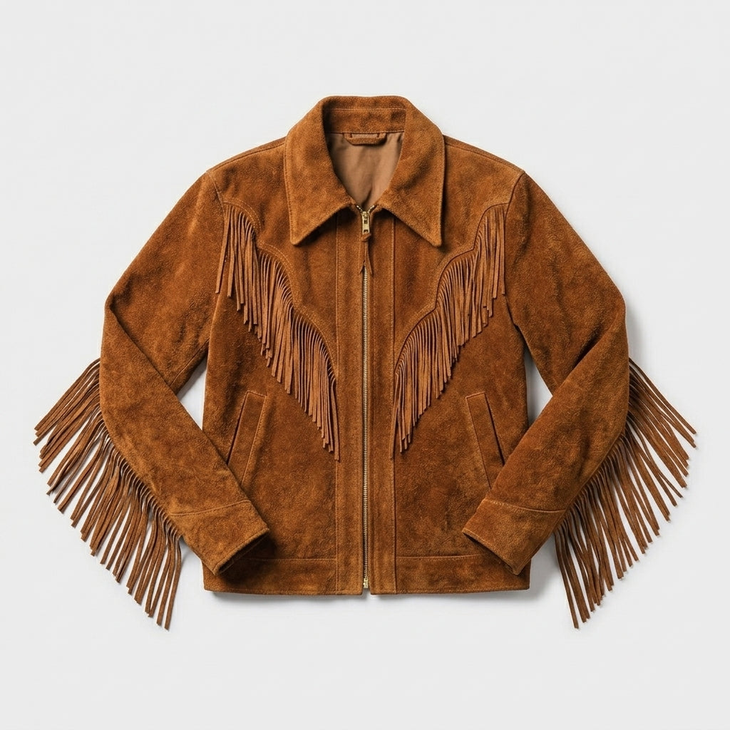 Men's Brown Suede Cowboy Fringe Jacket – Classic Western Style