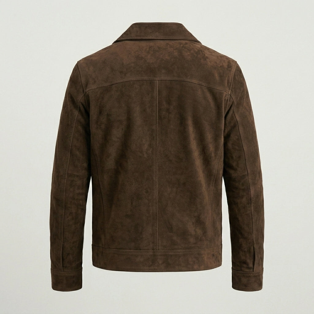 Men's Tan Brown Suede Leather Bomber Jacket – Classic Casual Outerwear