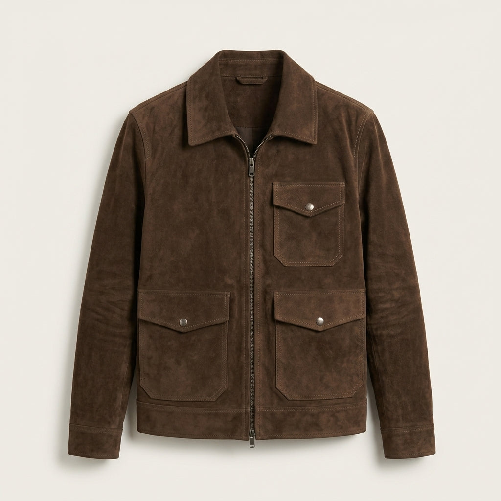 Men's Tan Brown Suede Leather Bomber Jacket – Classic Casual Outerwear