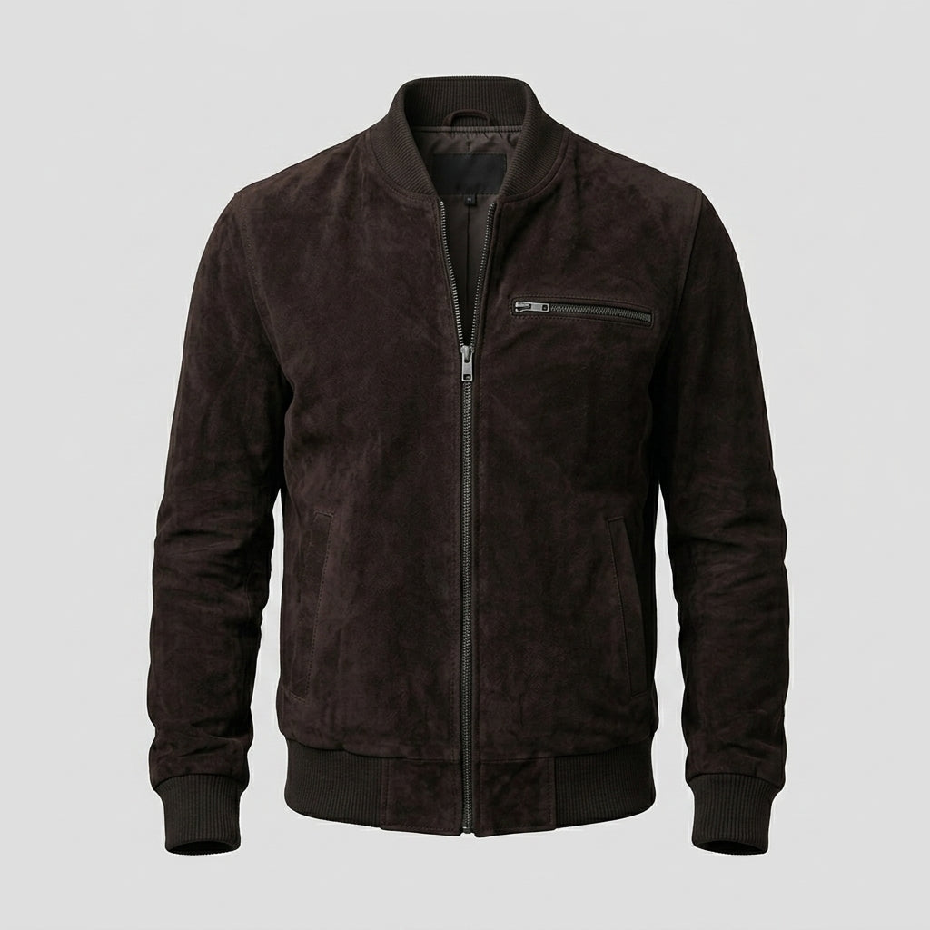 Men’s BlackShadow Suede Bomber Jacket – Premium Black Casual Style