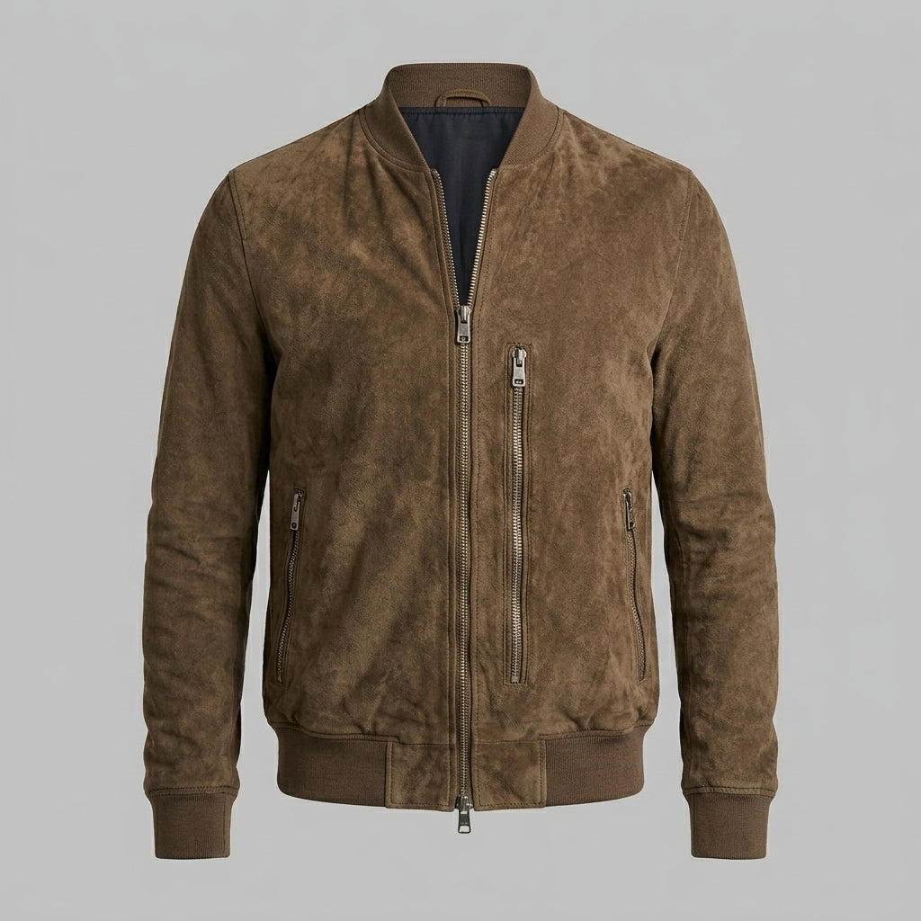 Men’s Classic Vintage Brown Suede Biker Jacket – Retro Moto Style