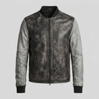 Men’s Distressed Leather Varsity Baseball Jacket – Vintage Letterman Style