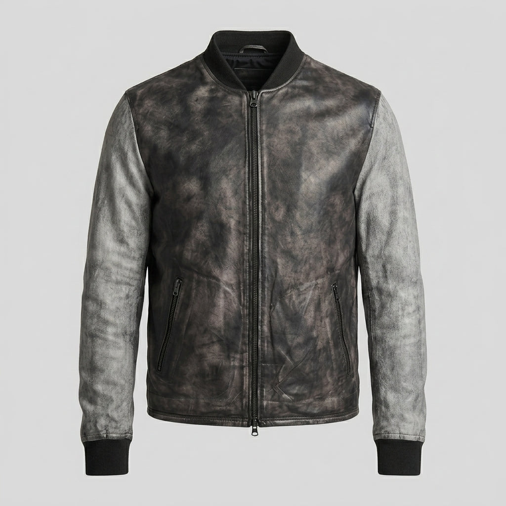 Men’s Distressed Leather Varsity Baseball Jacket – Vintage Letterman Style