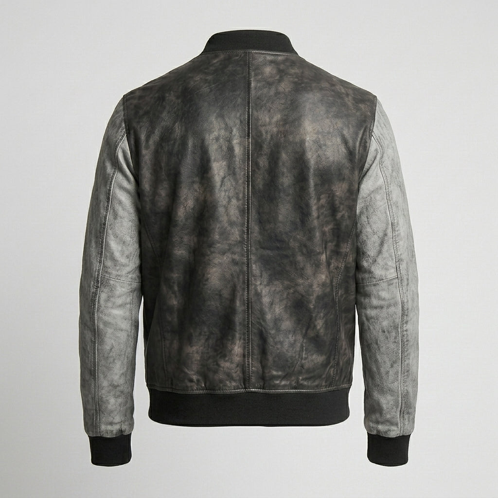 Men’s Distressed Leather Varsity Baseball Jacket – Vintage Letterman Style