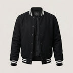 Men’s Black Fleece Varsity Jacket – Classic Letterman Bomber Style