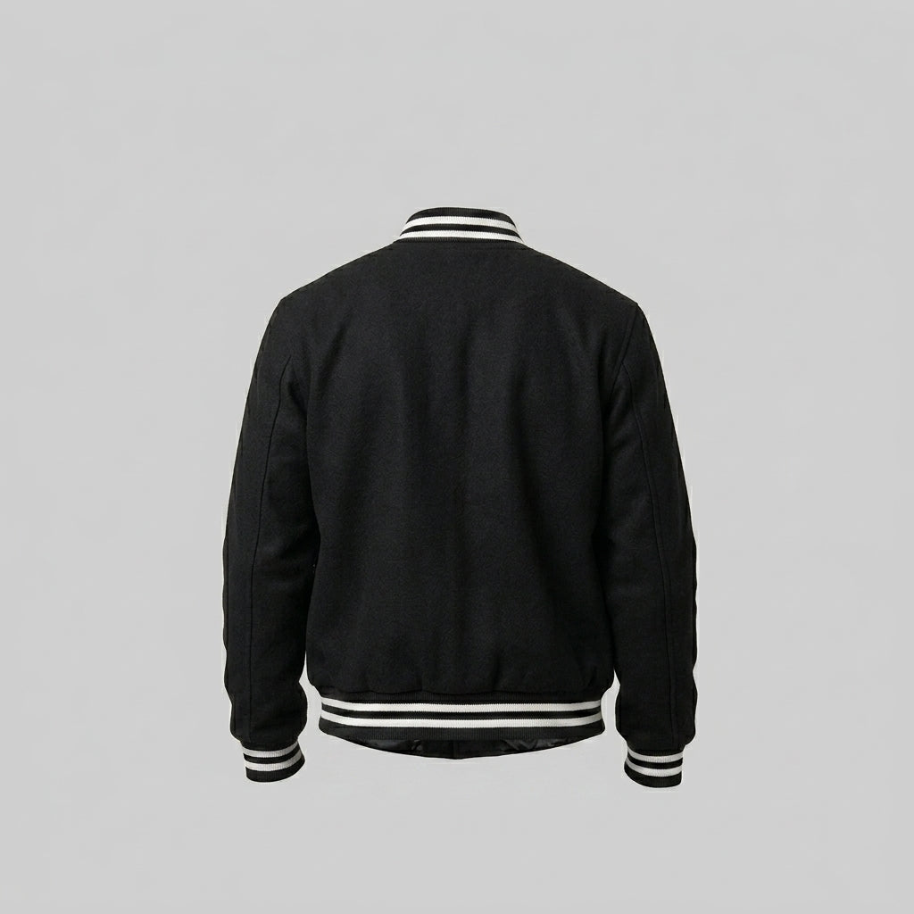 Men’s Black Fleece Varsity Jacket – Classic Letterman Bomber Style