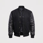 Stylish Black Wool & Leather Letterman Jacket – Premium Men's Varsity Jacket