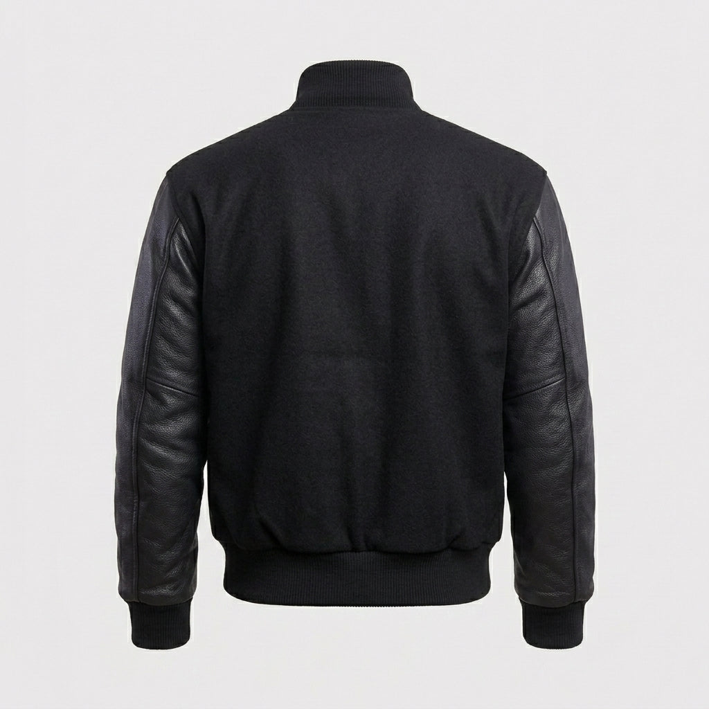 Stylish Black Wool & Leather Letterman Jacket – Premium Men's Varsity Jacket