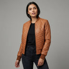 Leather Joan Women’s Tan Quilted Leather Jacket