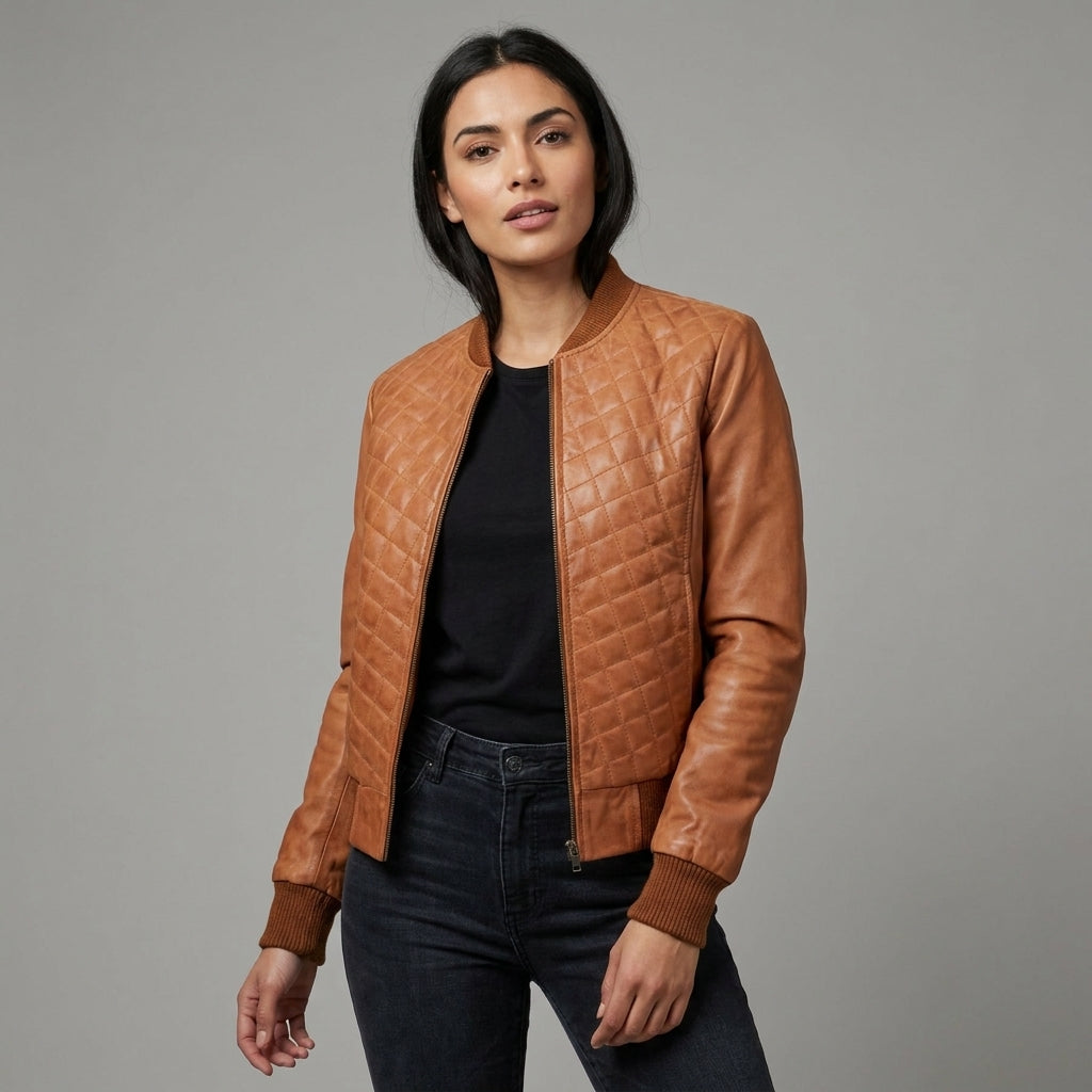 Leather Joan Women’s Tan Quilted Leather Jacket