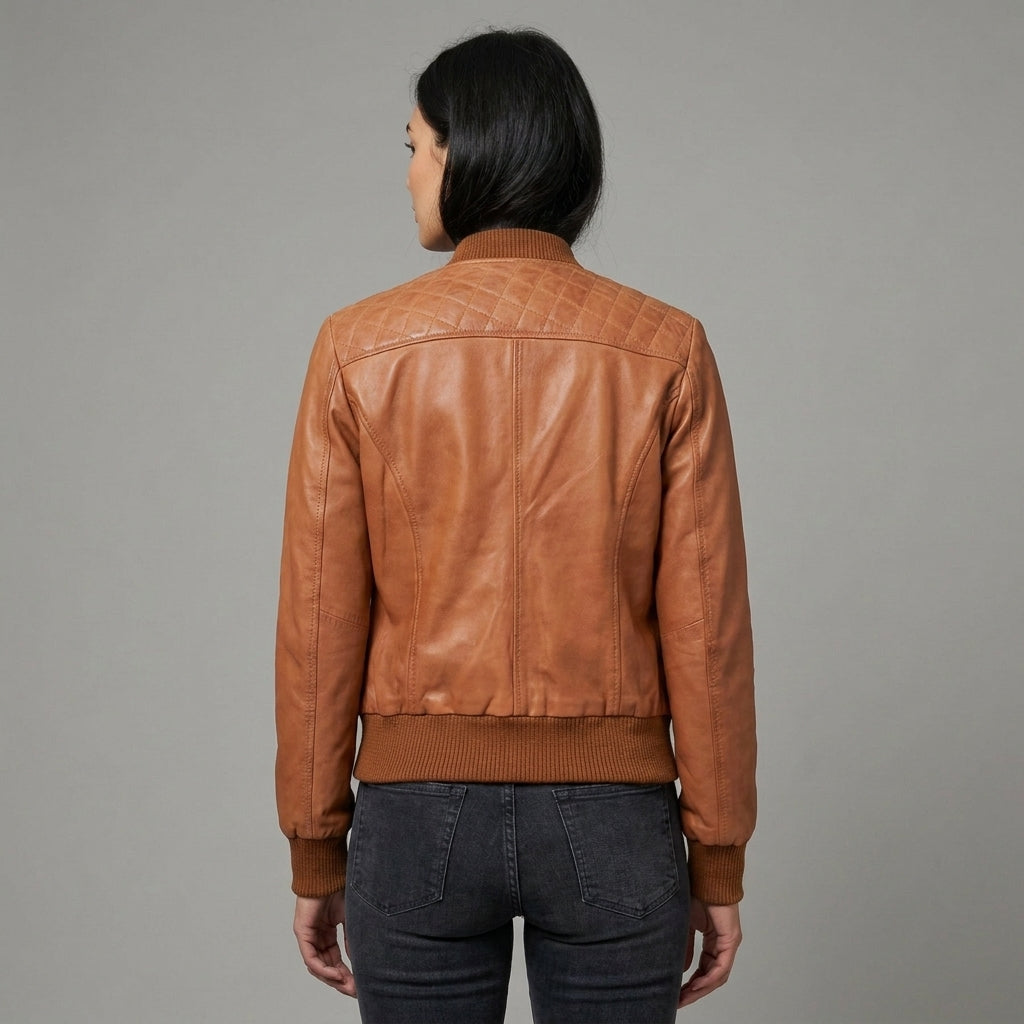 Leather Joan Women’s Tan Quilted Leather Jacket