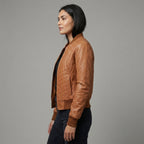 Leather Joan Women’s Tan Quilted Leather Jacket