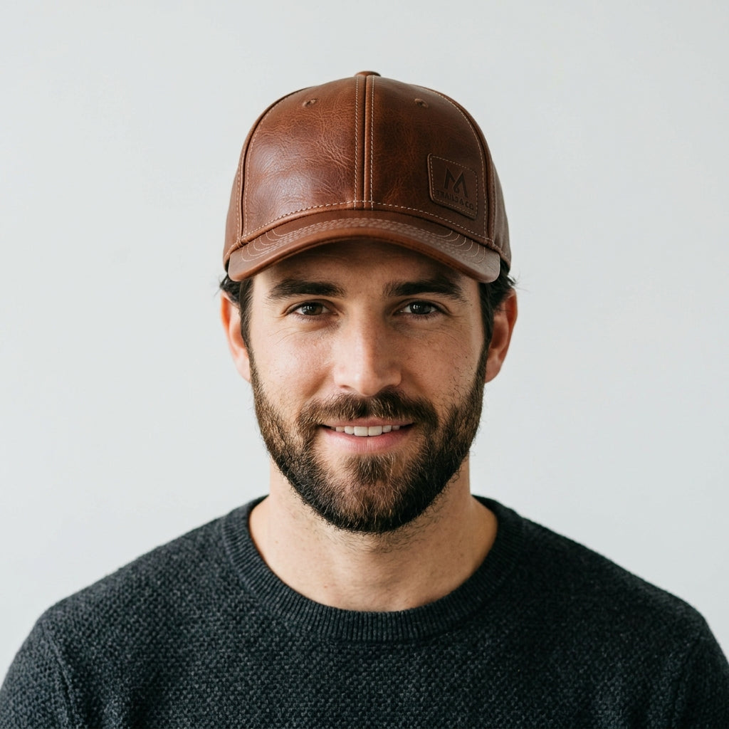 Caps Club Brown Genuine Leather Baseball Cap – Premium Six Panel Hat