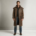 Men’s Distressed Brown Leather Duster Coat – Rugged Western Long Coat
