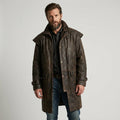 Men’s Distressed Brown Leather Duster Jacket with Shoulder Cape – Western Long Coat