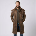 Men’s Leather Duster Coat with Removable Shoulder Cape – Classic Western Long Coat