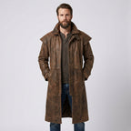 Men’s Leather Duster Coat with Removable Shoulder Cape – Classic Western Long Coat