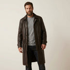 Men’s Brown Leather Duster Coat – Classic Western Long Leather Coat